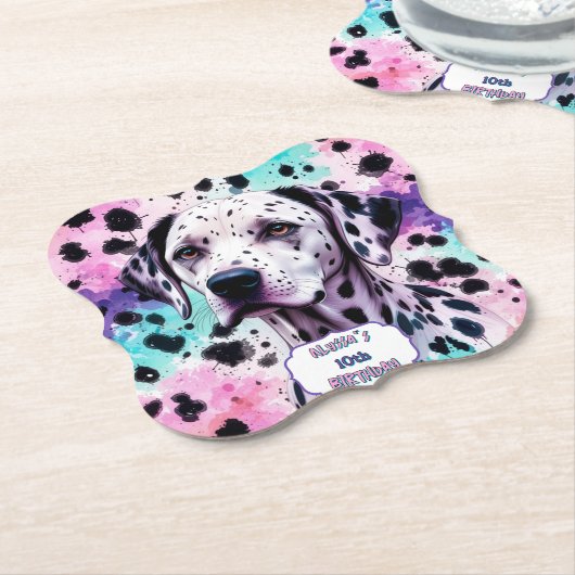 Dalmatische Hond Roze Paarse Turquoise Verjaardag Kartonnen Onderzetters (Gekanteld)