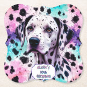 Dalmatische Hond Roze Paarse Turquoise Verjaardag Kartonnen Onderzetters (Voorkant)