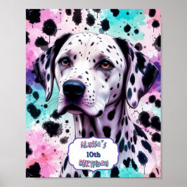 Dalmatische Hond Roze Paarse Turquoise Verjaardag Poster