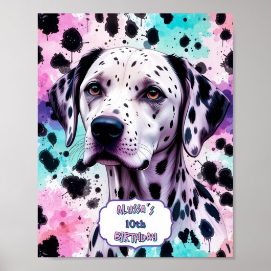 Dalmatische Hond Roze Paarse Turquoise Verjaardag Poster (Voorkant)