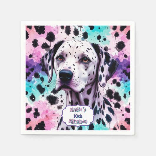 Dalmatische Hond Roze Paarse Turquoise Verjaardag Servet (Voorkant)
