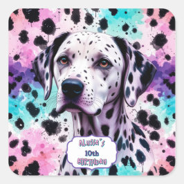 Dalmatische Hond Roze Paarse Turquoise Verjaardag Vierkante Sticker