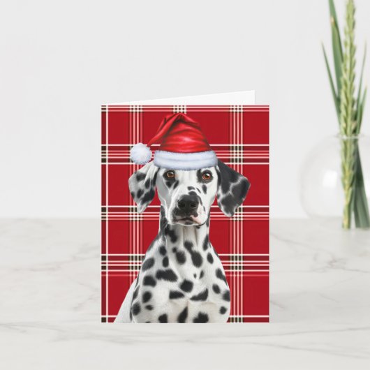 Dalmatische Hond Santa Red Seizoensgebonden Plaid  Feestdagen Kaart (Voorkant)