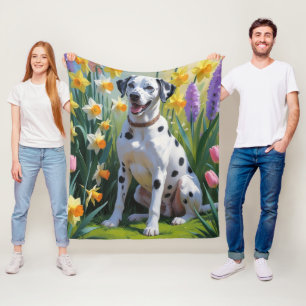 Dalmatische Hond Spring Bloemen Schilderen Fleece Deken