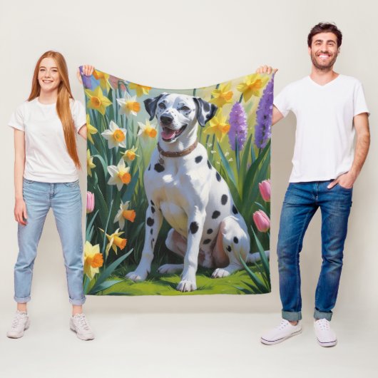 Dalmatische Hond Spring Bloemen Schilderen Fleece Deken (In situ)