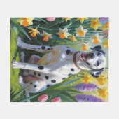 Dalmatische Hond Spring Bloemen Schilderen Fleece Deken (Voorkant (Horizontaal))