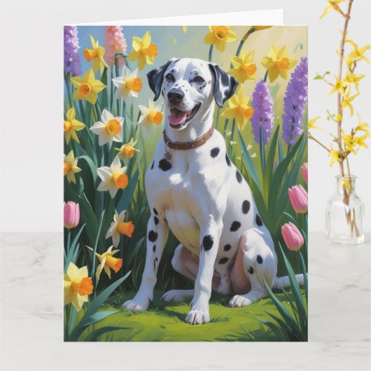 Dalmatische Hond Spring Bloemen Schilderen Kaart (Gele Bloem)