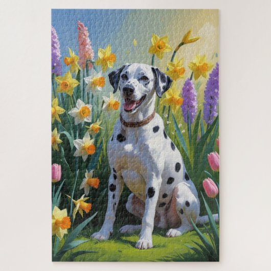 Dalmatische Hond Spring Bloemen Schilderen Legpuzzel (Verticaal)