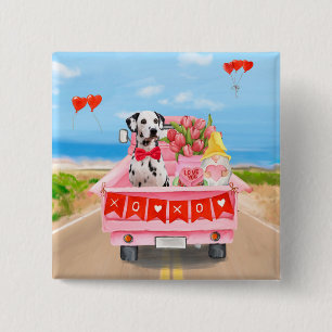 Dalmatische Hond Valentijnsdag Vrachtauto Hartjes  Vierkante Button 5,1 Cm