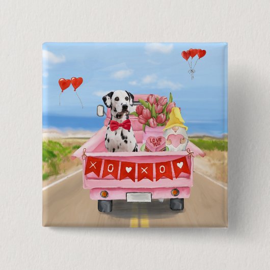 Dalmatische Hond Valentijnsdag Vrachtauto Hartjes  Vierkante Button 5,1 Cm (Voorkant)
