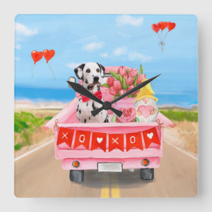 Dalmatische hond Valentijnsdag vrachtwagen harten Vierkante Klok
