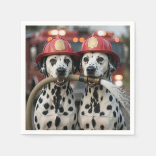 Dalmatische honden houden een brandweer slang vast servet