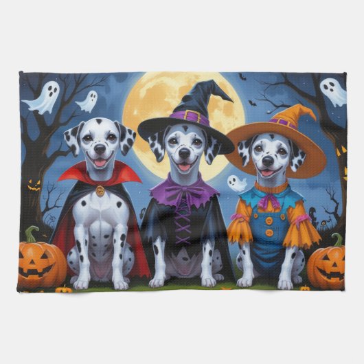 Dalmatische Honden Pompoen Halloween Grappig Theedoek (Horizontaal)
