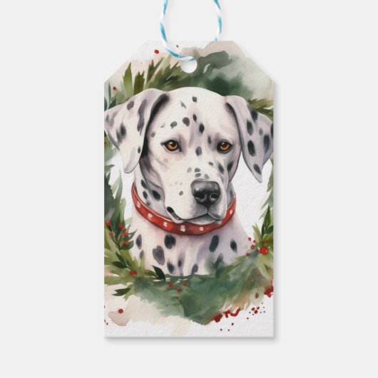 Dalmatische Kerstkrans Feestelijke Pup Cadeaulabel (Achterkant)