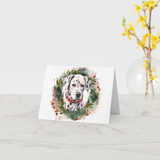 Dalmatische Kerstkrans Feestelijke Pup Kaart (Gele Bloem)