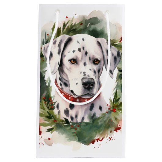 Dalmatische Kerstkrans Feestelijke Pup Klein Cadeauzakje (Voorkant)