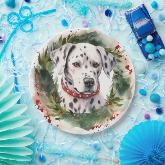 Dalmatische Kerstkrans Feestelijke Pup Papieren Bordje (Feest)