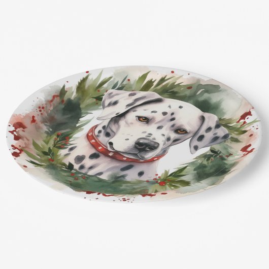 Dalmatische Kerstkrans Feestelijke Pup Papieren Bordje (Gekanteld)