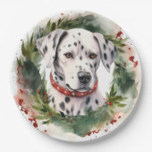 Dalmatische Kerstkrans Feestelijke Pup Papieren Bordje (Voorkant)