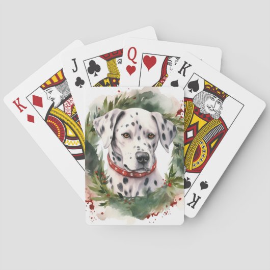 Dalmatische Kerstkrans Feestelijke Pup Pokerkaarten (Achterkant)
