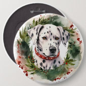 Dalmatische Kerstkrans Feestelijke Pup Ronde Button 6,0 Cm (Voorkant /achterkant)
