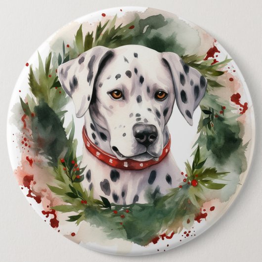 Dalmatische Kerstkrans Feestelijke Pup Ronde Button 6,0 Cm (Voorkant)