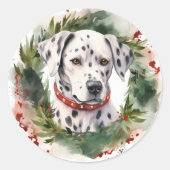 Dalmatische Kerstkrans Feestelijke Pup Ronde Sticker (Voorkant)