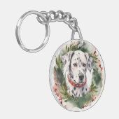 Dalmatische Kerstkrans Feestelijke Pup Sleutelhanger (Voorkant Links)