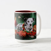 Dalmatische kerstMok Tweekleurige Koffiemok (Voorkant rechts)