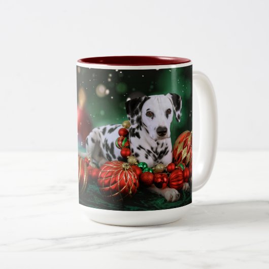 Dalmatische kerstMok Tweekleurige Koffiemok (Voorkant rechts)