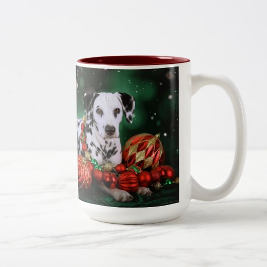 Dalmatische kerstMok Tweekleurige Koffiemok (Rechts)