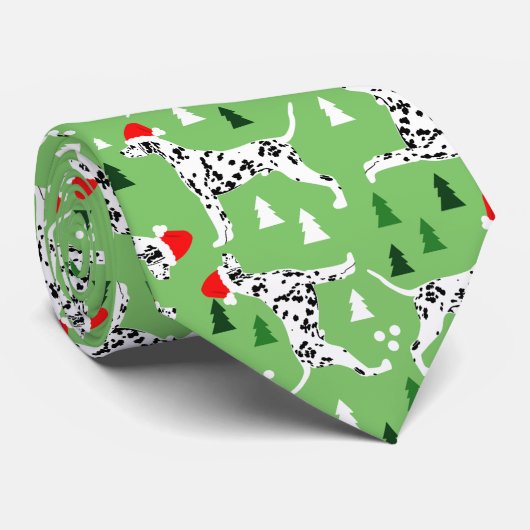 Dalmatische Kerstvakantie Groene Santa Hat Honden Stropdas (Opgerold)
