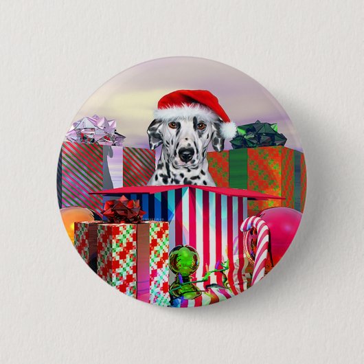 Dalmatische kerstverrassing ronde button 5,7 cm (Voorkant)