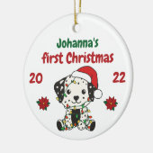 Dalmatische kerstwinter baby's eerste kerstdag keramisch ornament (Links)