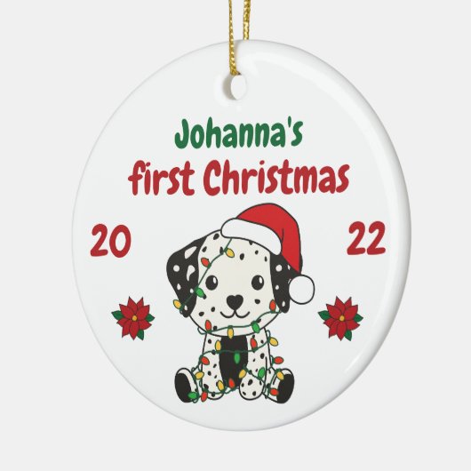 Dalmatische kerstwinter baby's eerste kerstdag keramisch ornament (Links)