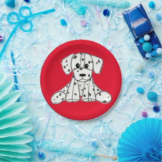 Dalmatische opgevulde hondenschets, zwart papieren bordje (Feest)