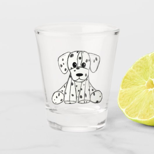 Dalmatische opgevulde hondenschets, zwart shot glas (Voorkant)