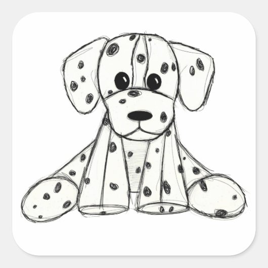 Dalmatische opgevulde hondenschets, zwart vierkante sticker (Voorkant)