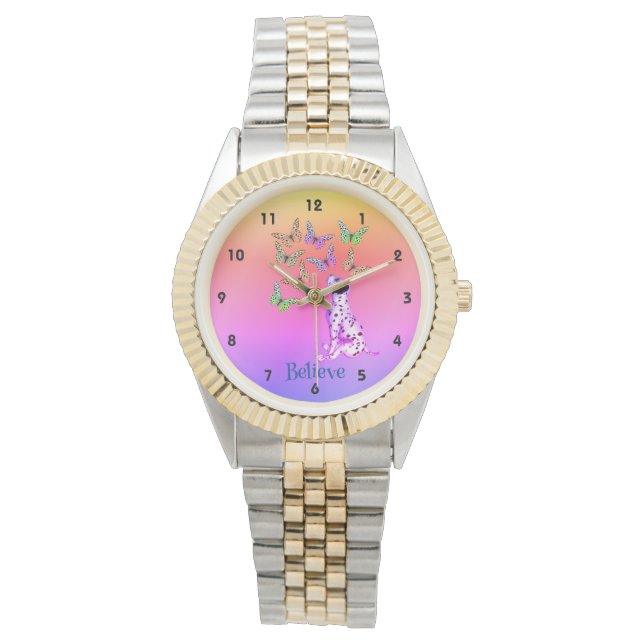 Dalmatische papaver en kleurrijke vlinders geloven horloge (Voorkant)