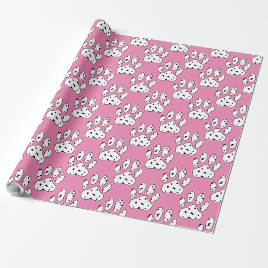 Dalmatische Paw Print Patroon Roze Cadeaupapier (Uitgerold)