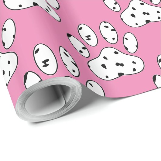 Dalmatische Paw Print Patroon Roze Cadeaupapier (Rol Hoek)