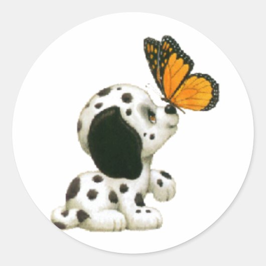 Dalmatische pupil met vlinder ronde sticker (Voorkant)