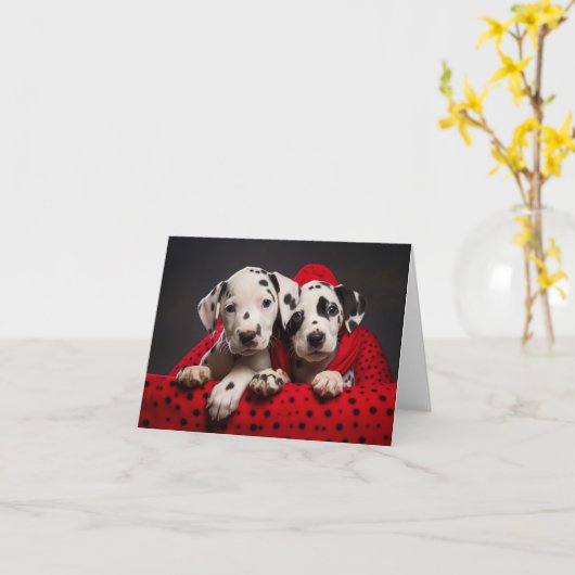 Dalmatische Puppies Kerst Kaart (Gele Bloem)