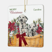 Dalmatische Puppies Poinsettia Kerstmand Keramisch Ornament (Links)