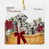 Dalmatische Puppies Poinsettia Kerstmand Keramisch Ornament (Voorkant)
