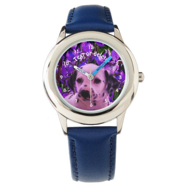 Dalmatische puppy en bloemen Dog Art gepersonalise Horloge (Voorkant)