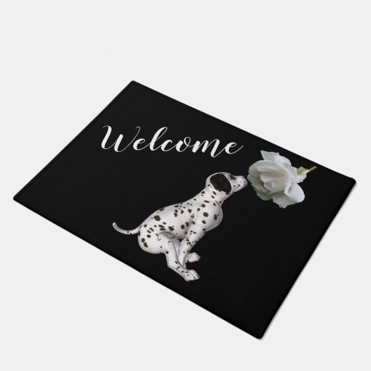 Dalmatische puppy en White Rose Welkom Deurmat (Schuin)