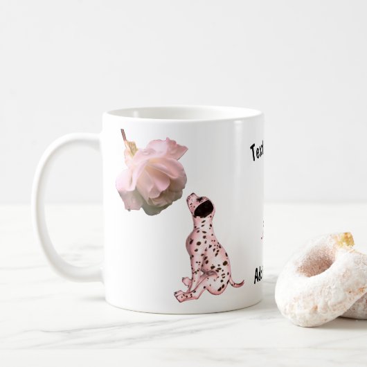 Dalmatische puppy en witte roze gepersonaliseerd koffiemok (Met donut)