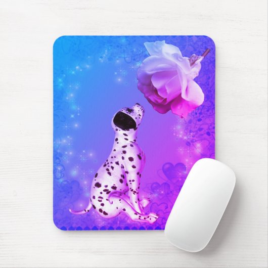 Dalmatische puppy en witte roze muismat (Met muis)