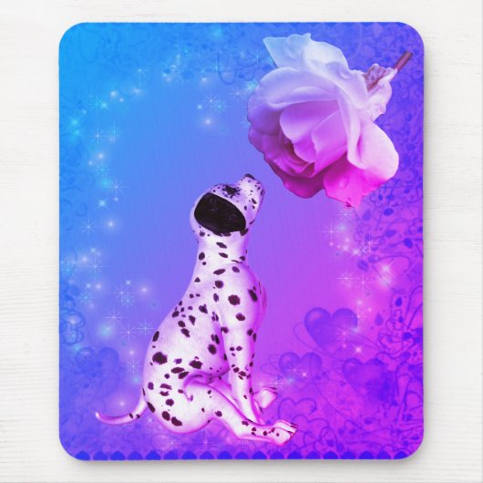 Dalmatische puppy en witte roze muismat (Voorkant)